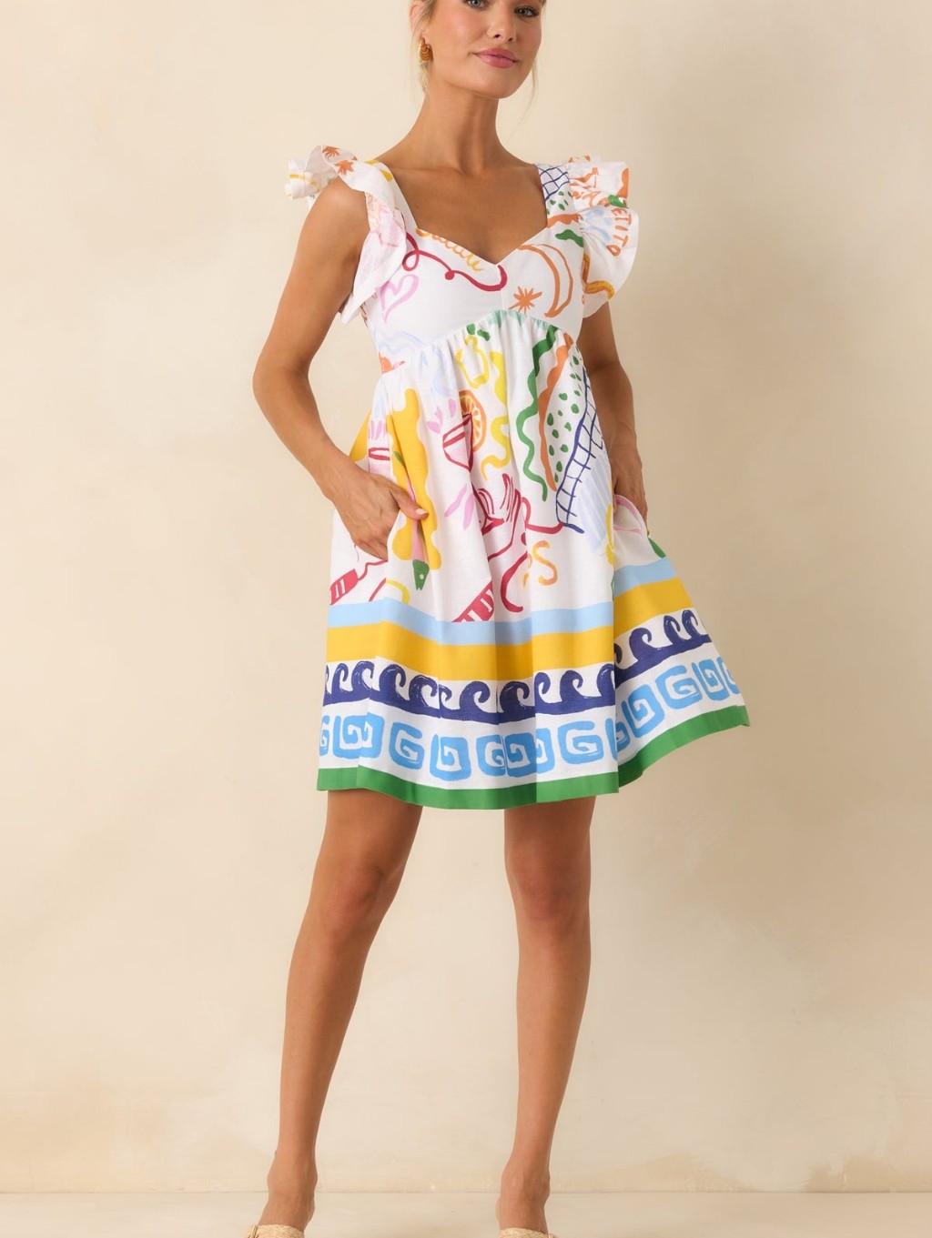 Prosperina Multicolor Printed Ruffle Strap Mini Dress Nwt